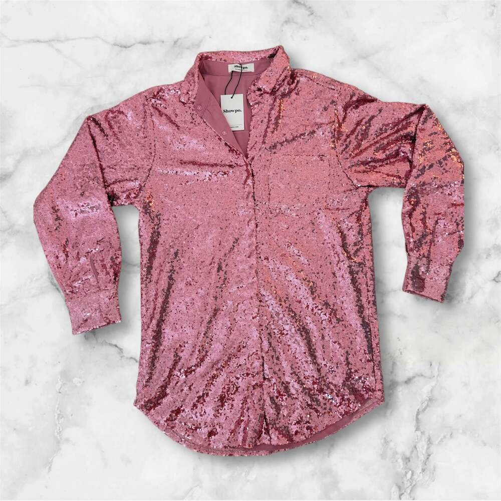Showpo. Pink Sequin Shirtdress Size 2